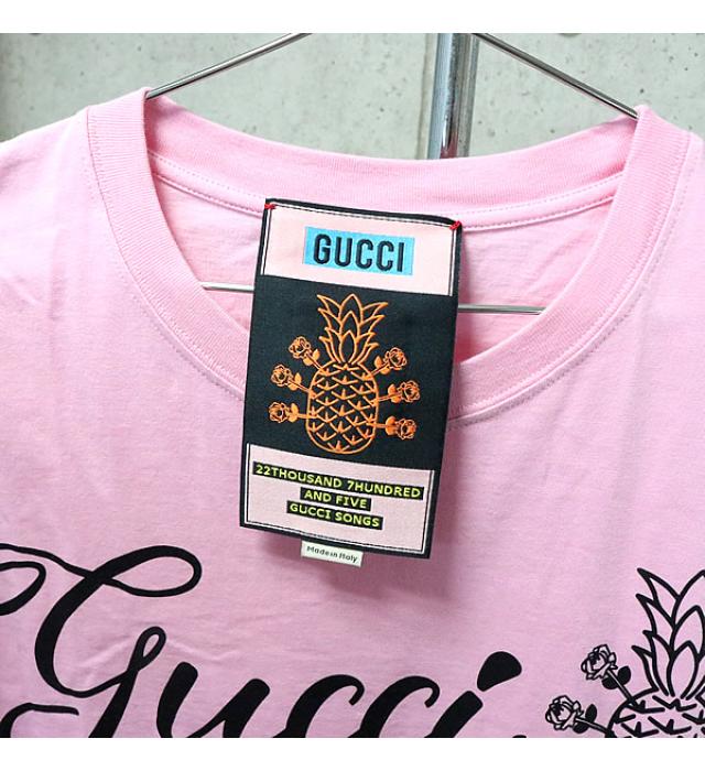 GUCCI 銀座店 グッチ パイナップル GG ロゴ Ｔシャツ 半袖 メンズ size:M ピンク | アトランティス
