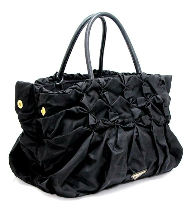 楽天市場】プラダ PRADA フリルトートバッグ ハンドバッグ ナイロン 黒 