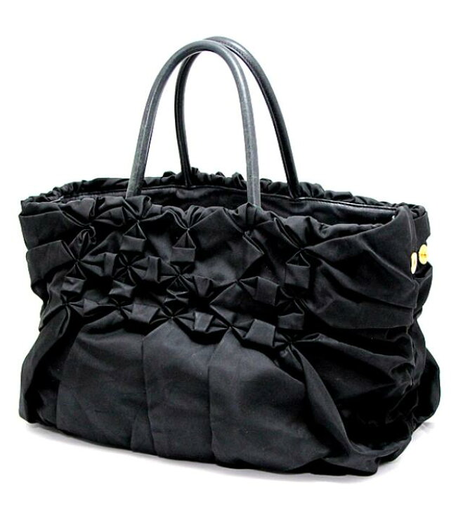 楽天市場】プラダ PRADA フリルトートバッグ ハンドバッグ ナイロン 黒  