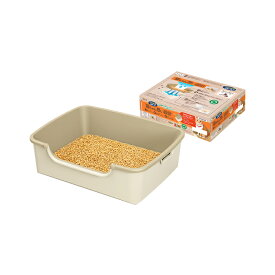 ニャンとも清潔トイレセット　シンプルタイプ　ライトベージュ　買ってすぐに使える取替品付き(チップ、シート約1カ月分)