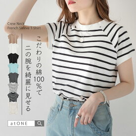 【3連休限定☆2480円→＼1240円！／半額クーポン】【新色ボーダーベージュ登場！】ランキング1位獲得 クルーネック フレンチスリーブ Tシャツ モックネック 半袖 夏 カットソー レディース インナー トップス 黒 白 レビュー特典あり