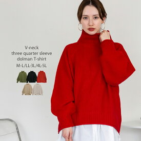 チャンキー 鹿の子編み セーター ニット 長袖 トップス ハイネック 体型カバー タートル ゆったり リブ 無地 春 レディース 大きいサイズ 黒 カーキ グリーン レビュー特典あり