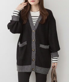 コンビネーションカラーVネックカーディガン 長袖 ニット セーター カーディガン 秋 冬 レディース 大きいサイズ レビュー特典あり