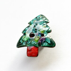 Xmas クリスマス ツリー タックピン 七宝焼き 七宝焼 工芸 アクセサリー 重ね焼き 銀箔散らし 立体的 外出コート オリジナル あとりえしっぽう 現代アート 化粧箱入り ポップアート 送