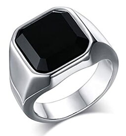 【中古】【輸入品・未使用】MealguetジュエリーファッションステンレススチールSignet Ring With Black Agate for Men