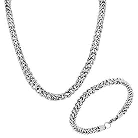 【中古】【輸入品・未使用】Stainless Steel Silver-Tone Mens Link Chain Necklace and Bracelet Set