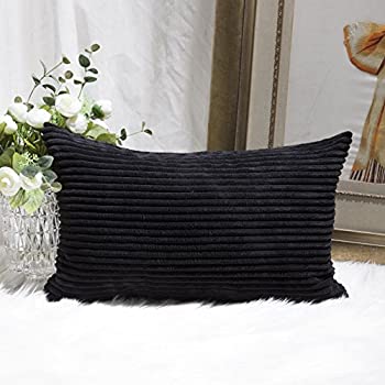 【ポイントアップ中！】【輸入品・未使用未開封】(30cm x 50cm Black) - HOME BRILLIANT Decor Decorative Striped Corduroy Solid Cushion Cover Throw Oblong Pillowcase for Lumbar 12 x 20 B