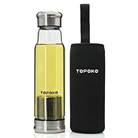 【中古】【輸入品・未使用】TOPOKO 18.5 Ounce Top Level Quality Stylish Environmental Borosilicate Infuser Glass Water Bottle with Silver Nylon Sleeve (Black)