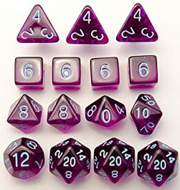 【中古】【輸入品・未使用】Set of 15 Large High-Visibility Polyhedral Dice: Translucent Dark Purple with Lt Blue Numbers (3d4 4d6 2d8 1d10 1d% 1d12