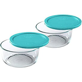 【中古】【輸入品・未使用】Pyrex Simply Store 7カップ ラウンドガラス 食品保存皿 ターコイズカバー 2パック