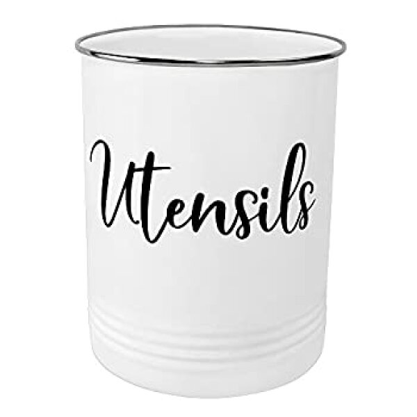 【中古】【39shop】【輸入品・未使用】Kitchen★Utensil Holder-Farmhouse Kitchen Decor-Large White Utensil Crock- Vintage Organiser-Kitchen Tool Caddy-Stainless Steel Rim - 17（新古品）