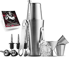 【中古】【輸入品・未使用】Expert Cocktail Shaker Home Bar Set - 14 Piece Stainless Steel Bar Tools Kit with Shaking Tins Flat Bottle Opener Double Bar Jigger Haw
