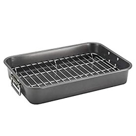 【中古】【輸入品・未使用】Farberware Nonstick Bakeware 11-Inch x 15-Inch Roaster with Flat Rack Gray by Farberware