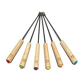 【中古】【輸入品・未使用】Homey Product - Set of 6 Fondue Forks - Rust Resistant Stainless Steel Skewer Sticks with Natural Bare Oak Wood Handles - 24cm and Perf