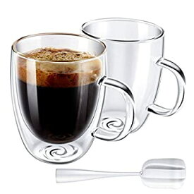 【中古】【輸入品・未使用】Yuncang ガラス製コーヒーマグカップ 2個パック 二重壁断熱ガラスマグカップ カプチーノカップ クリーニングブラシ付き 12オンス 350ml アメリカ