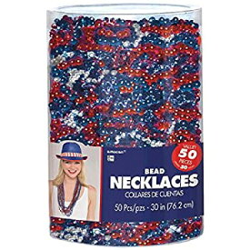 【中古】【輸入品・未使用】Amscan Bead Necklace (50 Piece) Red/Silver/Blue 15cm x 11cm