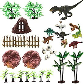 【中古】【輸入品・未使用】恐竜のおもちゃ30点セット - プラスチック恐竜フィギュア、リアルな恐竜の木と岩、恐竜の卵と巣、子供用恐竜のおもちゃセット 男の子と女の子向