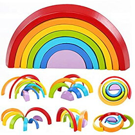 【中古】【輸入品・未使用】Lewo Wooden Rainbow Stacking Game Learning Toy Geometry Building Blocks Educational Toys for Kids Baby Toddlers