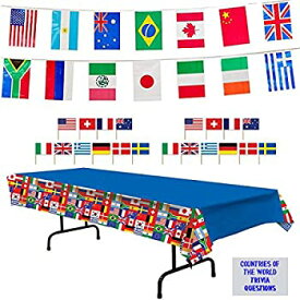 【中古】【輸入品・未使用】国際旗パーティーデコレーション - 国際国旗テーブルカバー 23フィート ペナントフラッグバナー つまようじの旗 (50) と 国トリビア質問