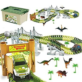 【中古】【輸入品・未使用】ToyVelt 恐竜のおもちゃ競馬玩具セットは - 恐竜の世界ロードレースを作成し、柔軟なトラックプレイセットは - 2台の車と少年少女時代3456、歳ア