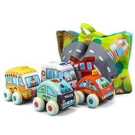 【中古】【輸入品・未使用】UNIH Pull-Back Vehicle Soft Baby Toys Toddlers Plush Car Toy Set 4 Cars with Play Mat (Storage Bag) 1 2 3 Year Old Toys