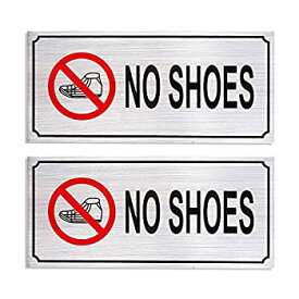 【中古】【輸入品・未使用】靴を履かないサイン 2枚パック - 靴を取り外す壁プレート 自己粘着アルミサイン 壁やドア用 シルバー - 7.87 x 3.6インチ
