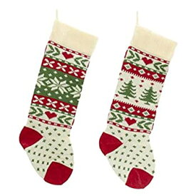 【中古】【輸入品・未使用】Red White And Green Christmas Tree And Snowflake Knit Stockings
