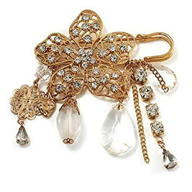 【中古】【輸入品・未使用】'Filigree Flower Crystal Tassel & Acrylic Bead' Charm Safety Pin Brooch (Gold Tone)