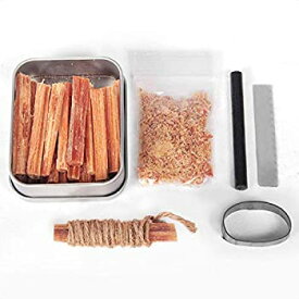 【中古】【輸入品・未使用】Fatwood 100% Natural Firestarter Sticks Hand Cut In The USA Ferro Rod Ferrocerium Flint Jute Fatwood Chips Striker Tin Container Surviv