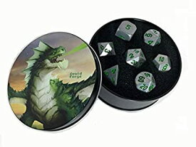 【中古】【輸入品・未使用】Metal Dice Polyhedral Set of 7 Druid Circle Green D&D RPG Brushed Silver with Green numbers [並行輸入品]