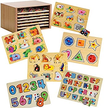 Constructive Playthings Cp Toys Puzzle Storage Case with Knobbed Wooden Puzzles [並行輸入品]