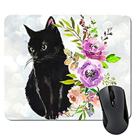 【中古】【輸入品・未使用】Black Cat Floral Watercolor Mouse Pad Cute Cat Lover Gift Desk Accessories Decor for Women Computer Mousepad School Supplies [並行輸入