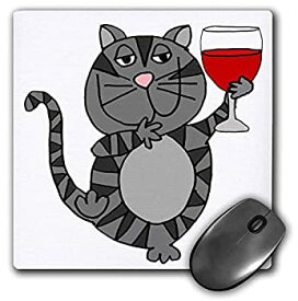 【中古】【輸入品・未使用】3dRose Mouse Pad Cute Funny Gray Tabby Cat Drinking Wine Cartoon - 8 by 8-Inches (mp_298953_1) [並行輸入品]