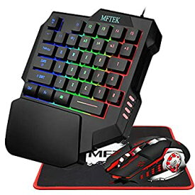【中古】【輸入品・未使用】MFTEK One Hand Gaming Keyboard and Mouse Combo RGB Rainbow Backlit One-Handed Mechanical Feeling Gaming Keyboard with Wrist Rest Suppor