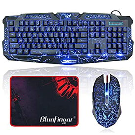 【中古】【輸入品・未使用】BlueFinger Gaming Keyboard and MouseUSB Wired Backlit Gaming Mouse and Keyboard ComboLetters Glow 3 Color Crack BacklitIllumination Key