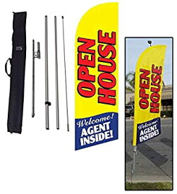 【中古】【輸入品・未使用】Yellow Open House Sign for Real Estate Feather Banner Flag Kit with Ground Stake & Travel Bag Open House Signs for Agents [並行輸入品]