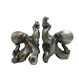 【中古】【輸入品・未使用】Antique Silver Octopus Decorative Bookends Set 13cm Tall