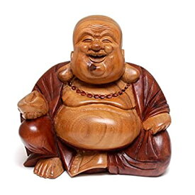 【中古】【輸入品・未使用】Novica手彫り自然Acacia Woodブッダ彫刻、8?"トール、' Buddha笑'