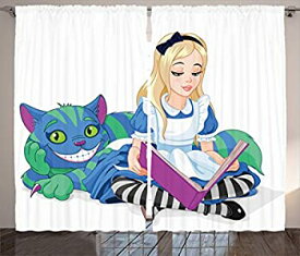 【中古】【輸入品・未使用】不思議の国のアリスデコレーションカーテン2パネルセットby Ambesonne、アリスReading Book Cat Colorful World Happiness Love文字図、リビング