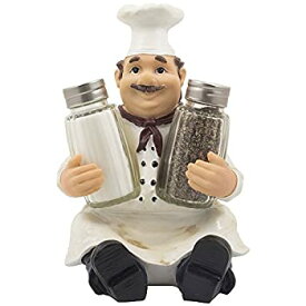 【中古】【輸入品・未使用】Sitting French Chef Pierre Glass Salt and Pepper Shaker Set with Decorative Display Stand Table Centrepiece Figurine for Country Cottag