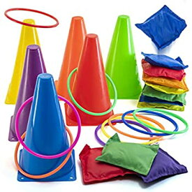 【中古】【輸入品・未使用】Prextex 3 In 1 Carnival Combo Set Cornhole Bean Bags Ring Toss Game and Plastic Cone Set 26 Piece set