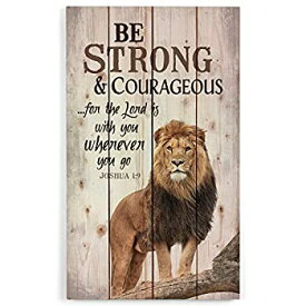 【中古】【輸入品・未使用】P. Graham Dunn Be Strong and Courageous Lion Design 24 x 14 木製パレット 壁アート サイン 飾り板