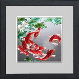 【中古】【輸入品・未使用】King Silk Art 100% Handmade Embroidery Framed Nine Red Japanese Koi & Lotus Water Lily Oriental Wall Hanging Art Asian Decoration Tapes