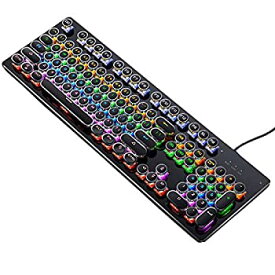 【中古】Basaltech メカニカルゲームキーボード LEDバックライト付き 104キーブラック ヴィンテージタイプライタースタイルキーボード レトロスチームパ