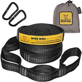 【中古】(Black With Grey Stitching) - Hammock Straps By Wise Owl Outfitters - Combined 6.1m Long 38 Loops W/2 Carabiners - Easily Adjustable Tr