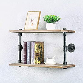【中古】Industrial Pipe Shelf Wall MountedSteampunk Real Wood Book Shelves2 Tier Rustic Metal Floating ShelvesWall Shelving Unit Bookshelf Hang