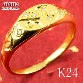 純金 リング メンズ ダイヤモンド 24金 k24 指輪 24k 金 ゴールド ピンキーリング 彫り エングレーヴィング 男性 人気 男性ジュエリー 記念日 お祝い 大人 おしゃれ シンプル ファッションリング