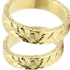 ペアリング カップル 結婚指輪 ハワイアンジュエリー ハワイアン ダイヤモンドリング マリッジリング イエローゴールドk18 k18 ダイヤ シンプル 人気 女性2個セット 2個セット 18k 18金 ゴールド ファッションリング 大人 プレゼント ギフト 普段使い