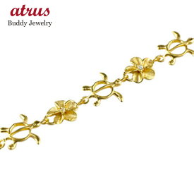 【10%OFFクーポンセール】 ハワイアンジュエリー ブレスレット ダイヤモンド ゴールド 亀 花 イエローゴールドk18 18金 18k