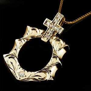 18金 ネックレス メンズ 馬蹄 ペンダントトップ ハワイアンジュエリー ダイヤモンド イエローゴールドk18 クロス 十字架 ホースシュー 蹄鉄 アンティーク調 バテイ 人気 男性 送料無料 18k プ